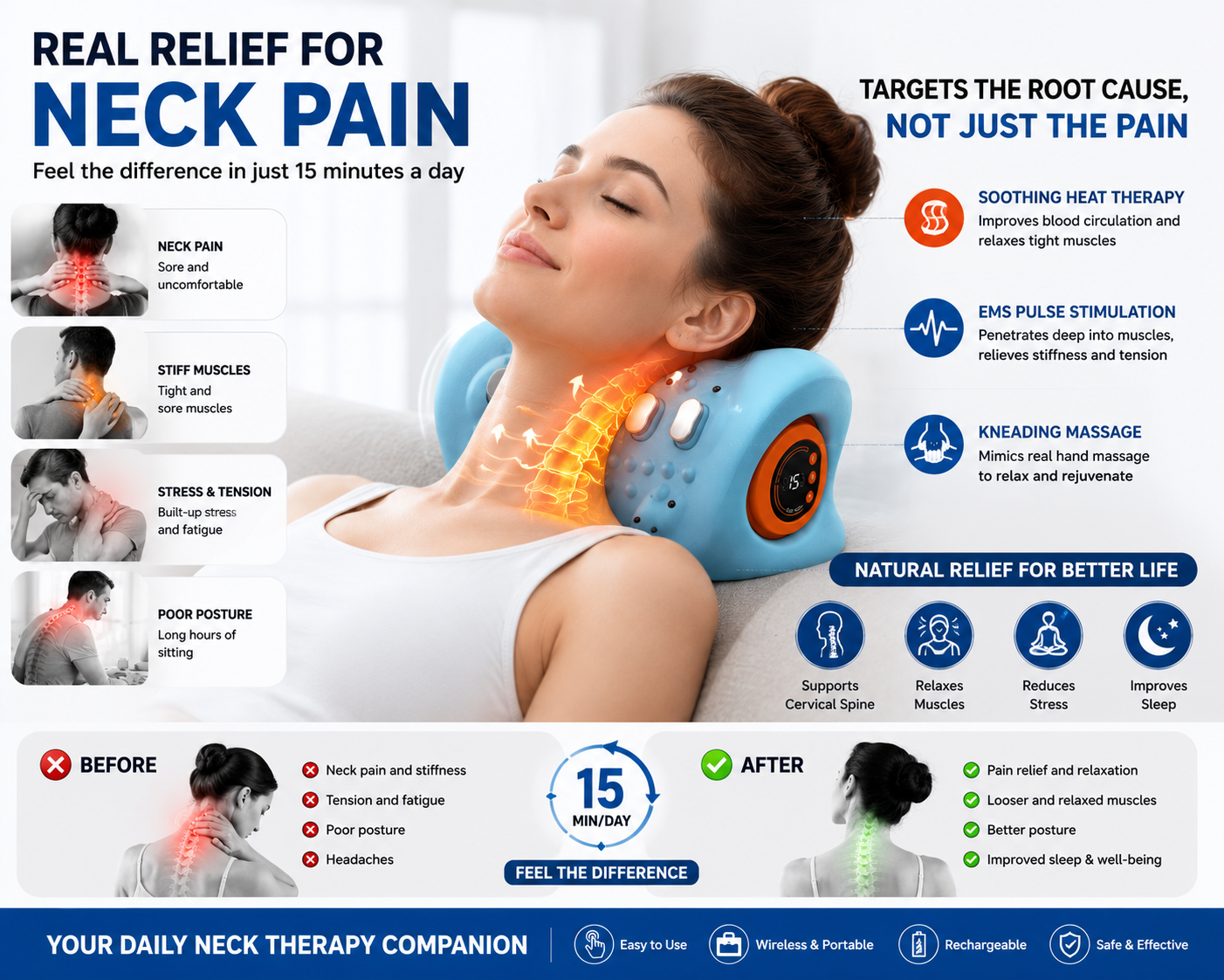 Electric Neck Massager Pillow – Cervical Traction & Vibration Relief