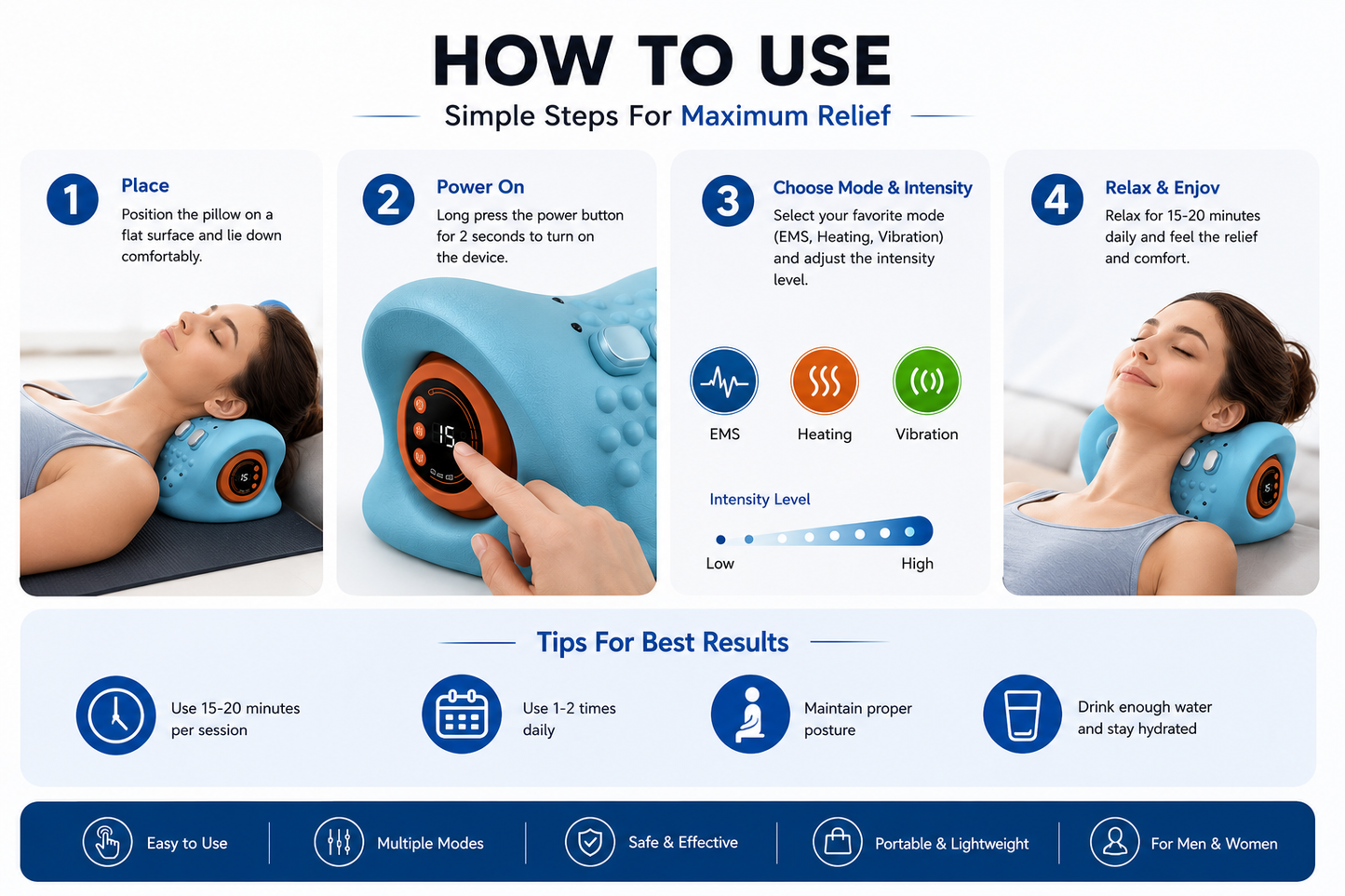 Electric Neck Massager Pillow – Cervical Traction & Vibration Relief