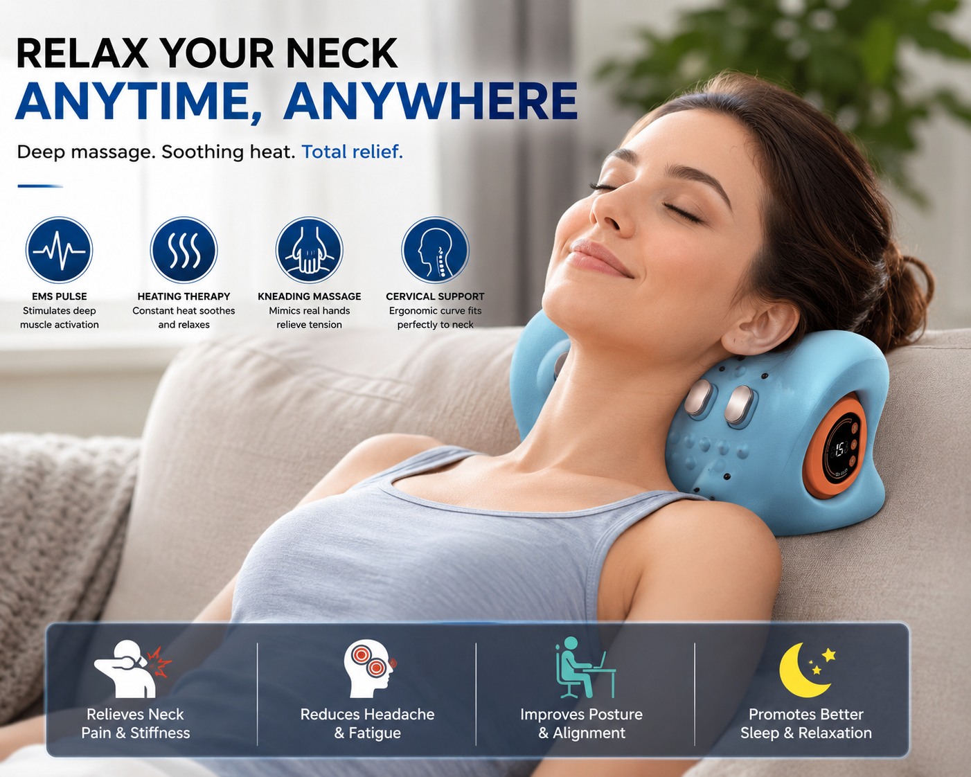 Electric Neck Massager Pillow – Cervical Traction & Vibration Relief
