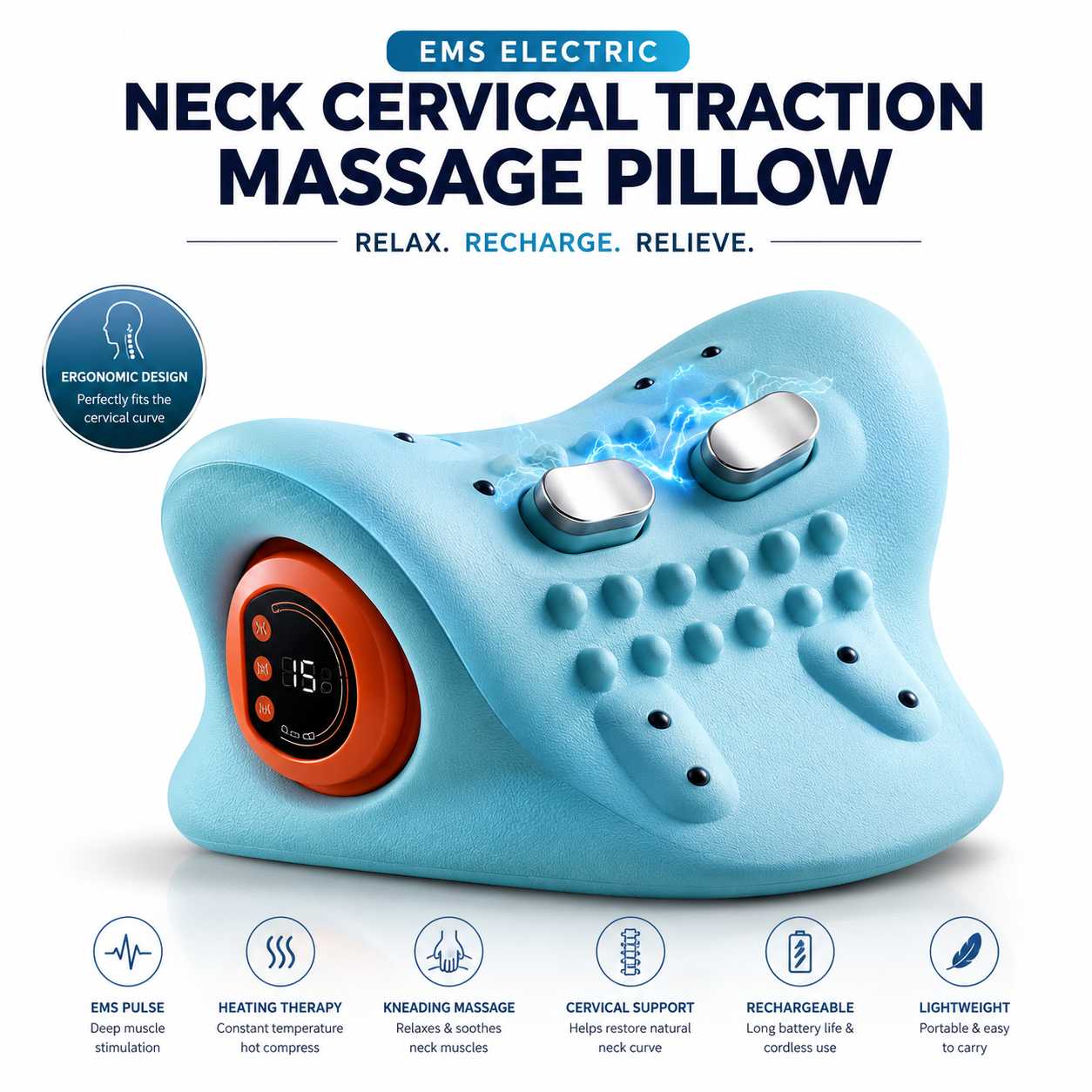 Electric Neck Massager Pillow – Cervical Traction & Vibration Relief