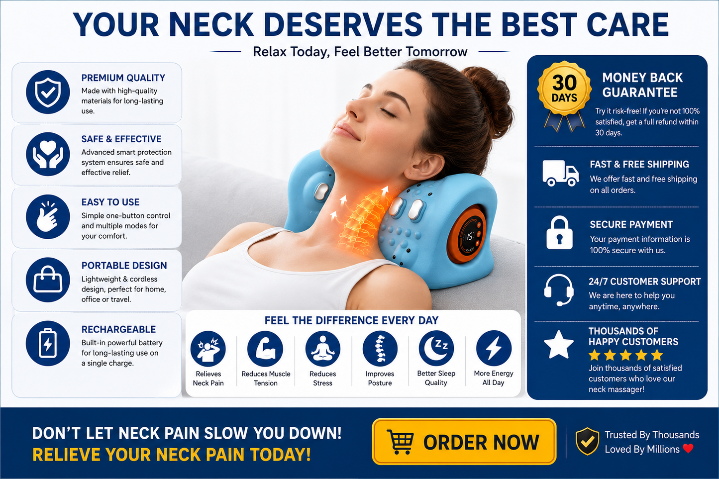 Electric Neck Massager Pillow – Cervical Traction & Vibration Relief